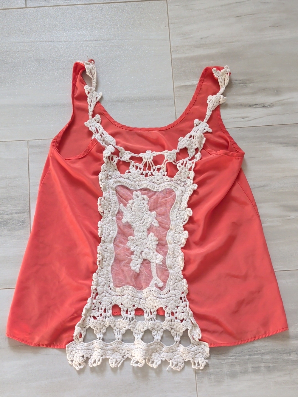 Rue21 Coral-Pink Tank with White Crochet Front